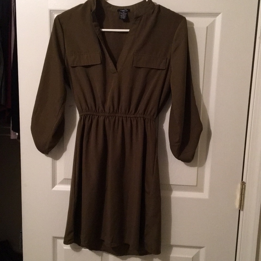 Olive green shirt dress